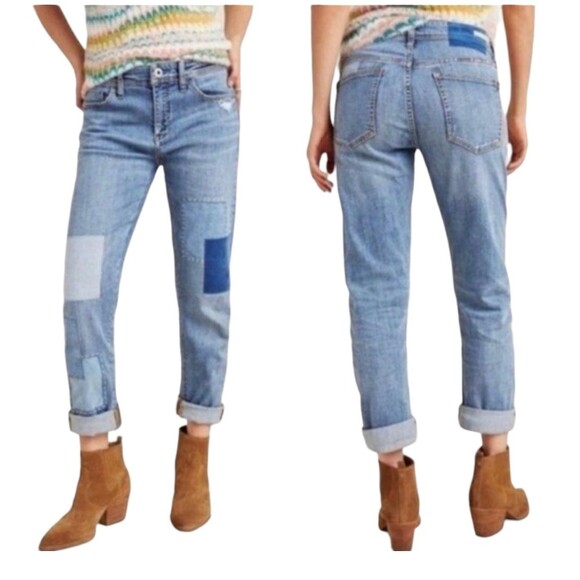 Anthropologie Pilcro & The Letterpress Women's Patchwork Slim Boyfriend Jeans 26 - Picture 2 of 12